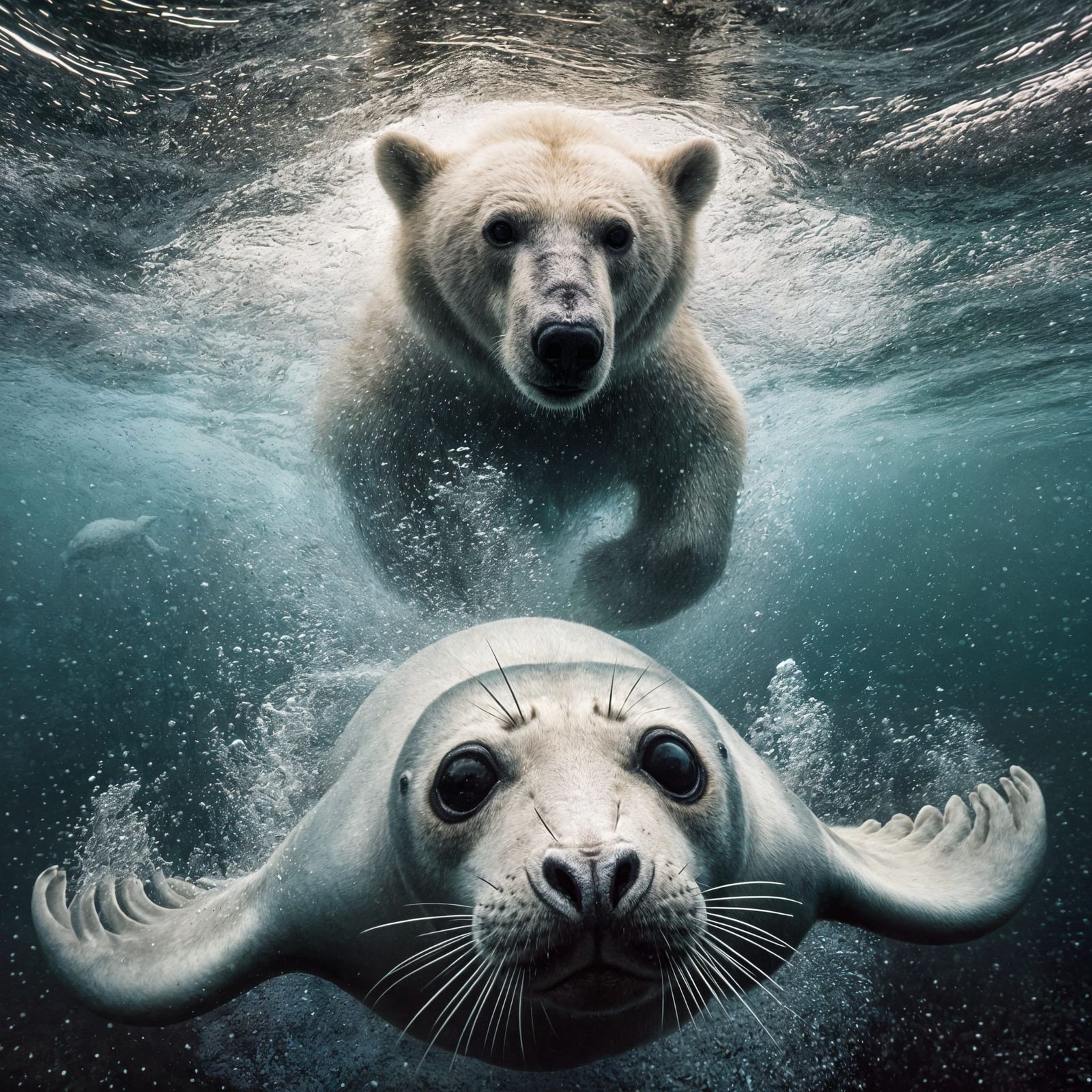 Spectacular close-up of a wild polar bear hunting underwater!!