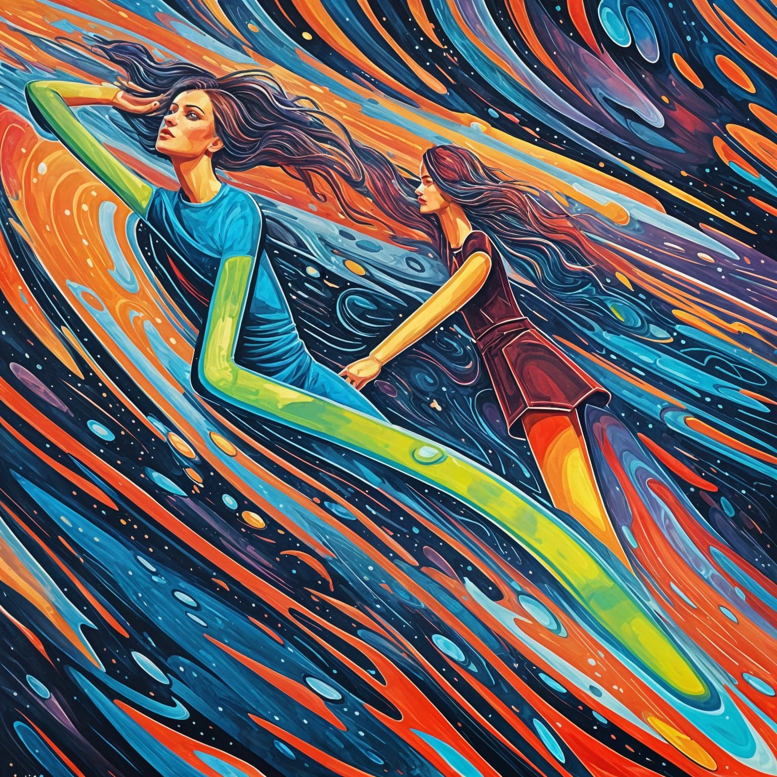 Gouache wet brush cel-shaded retrofuturism photoillustration...