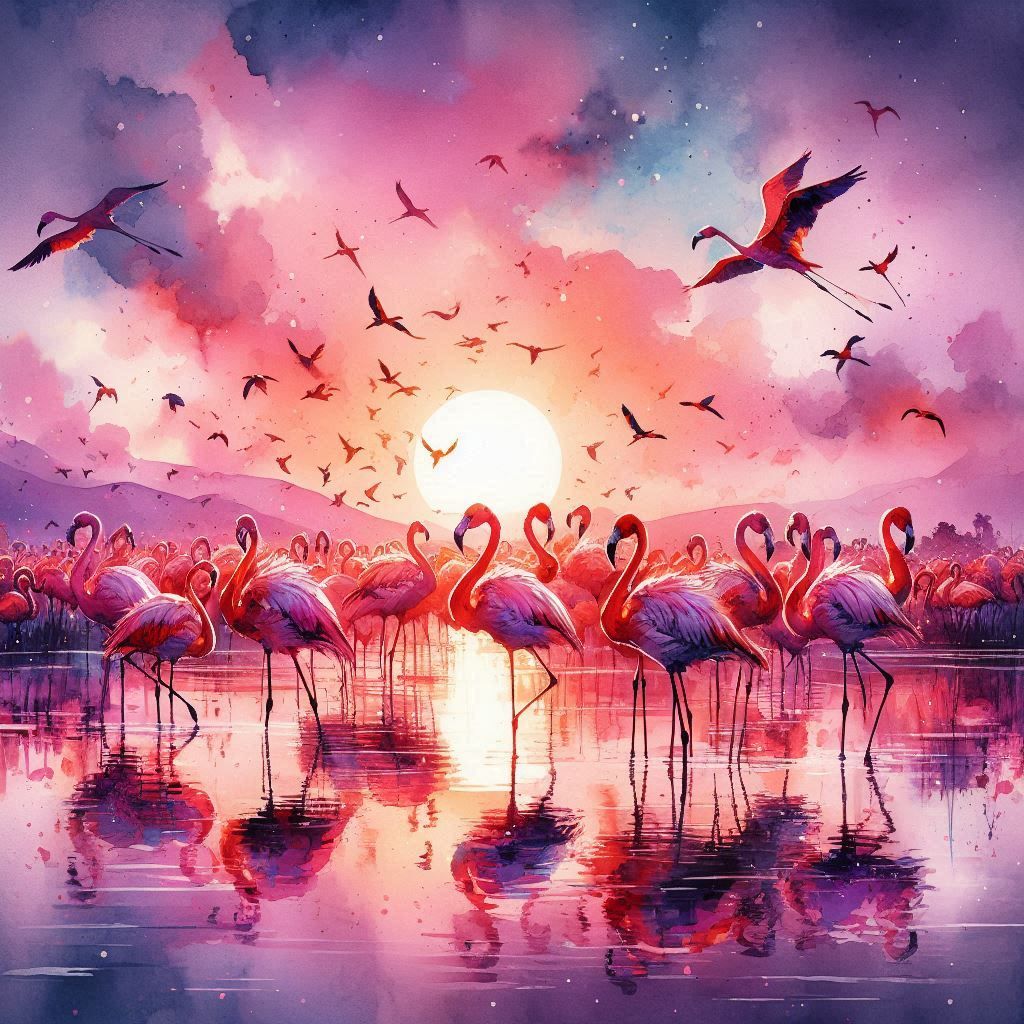 Sunrise Flamboyance of Dancing Flamingos
