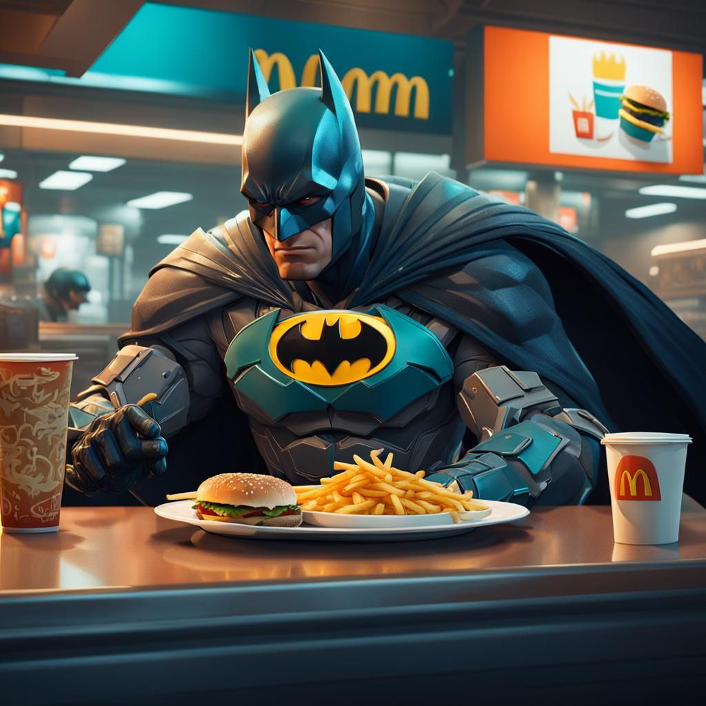 Batman eating at mcdonalds - AI Generated Artwork - NightCafe Creator