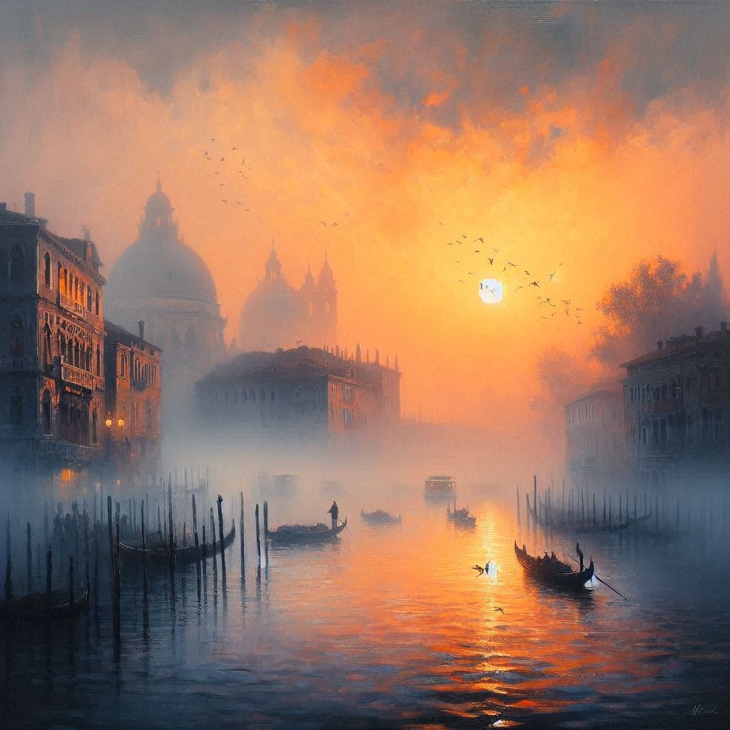 Misty Sunset in Venice