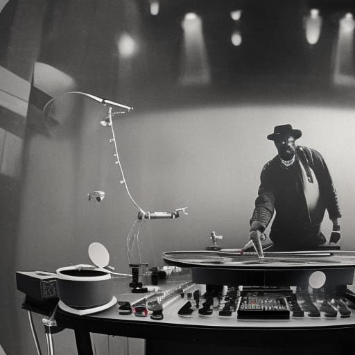 Gand Master Jay two turntables and a microphone bidding start at 1