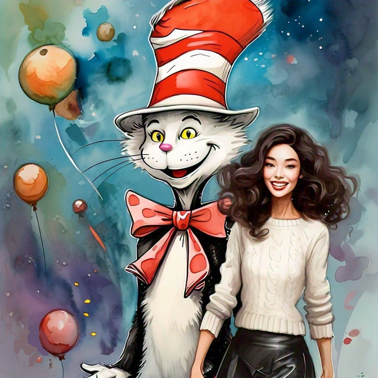 She is thin not fat. He calls. They chat.  One lucky cat.  L...