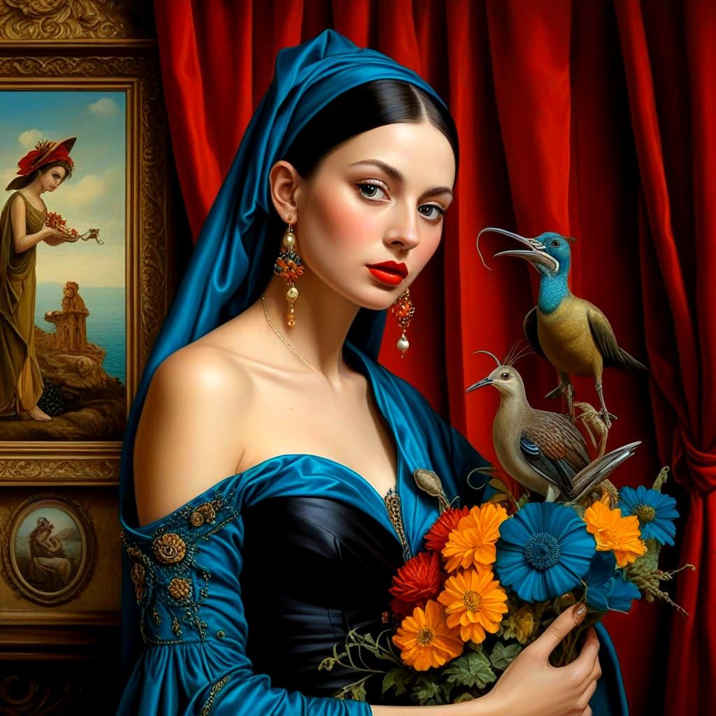 Enigmatic Lady in Vibrant Surrealistic Fantasy