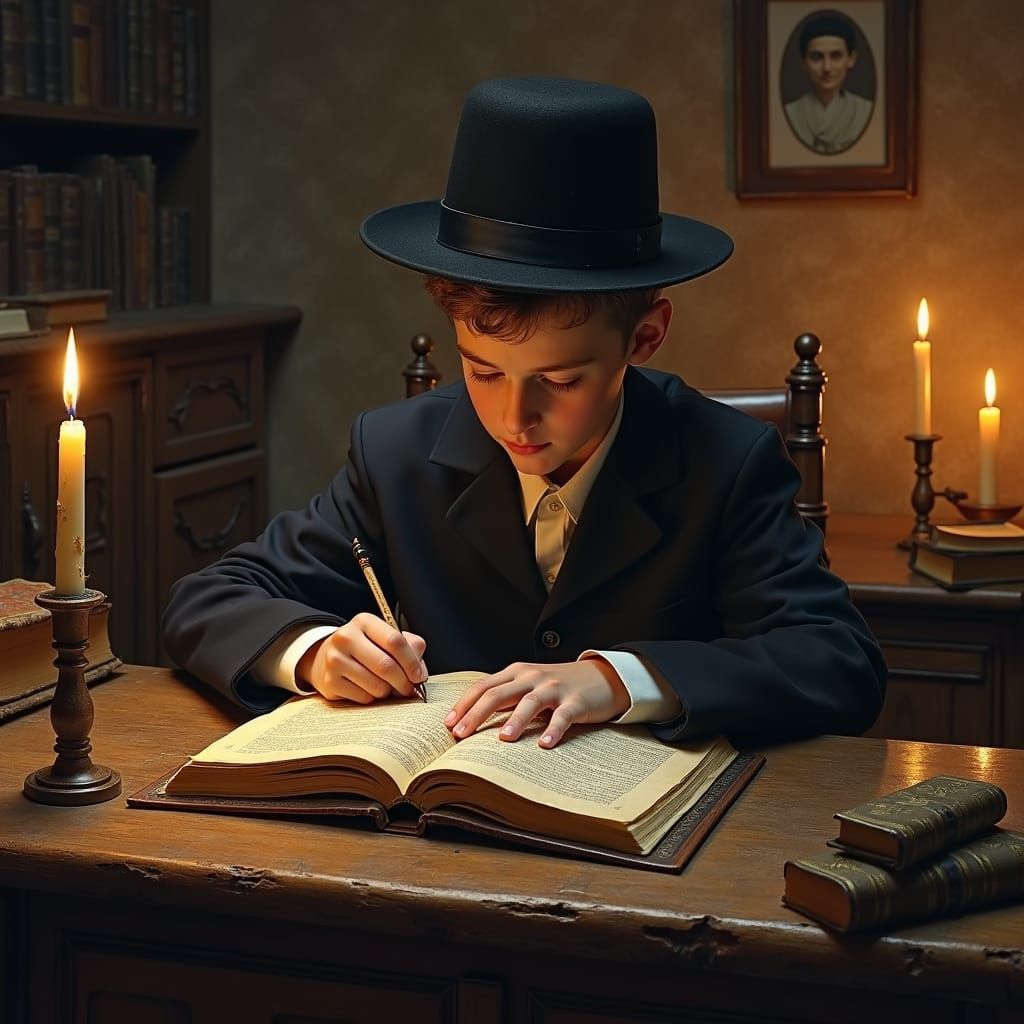 Young Scholar Immersed in Talmud Study, Mystical Realism