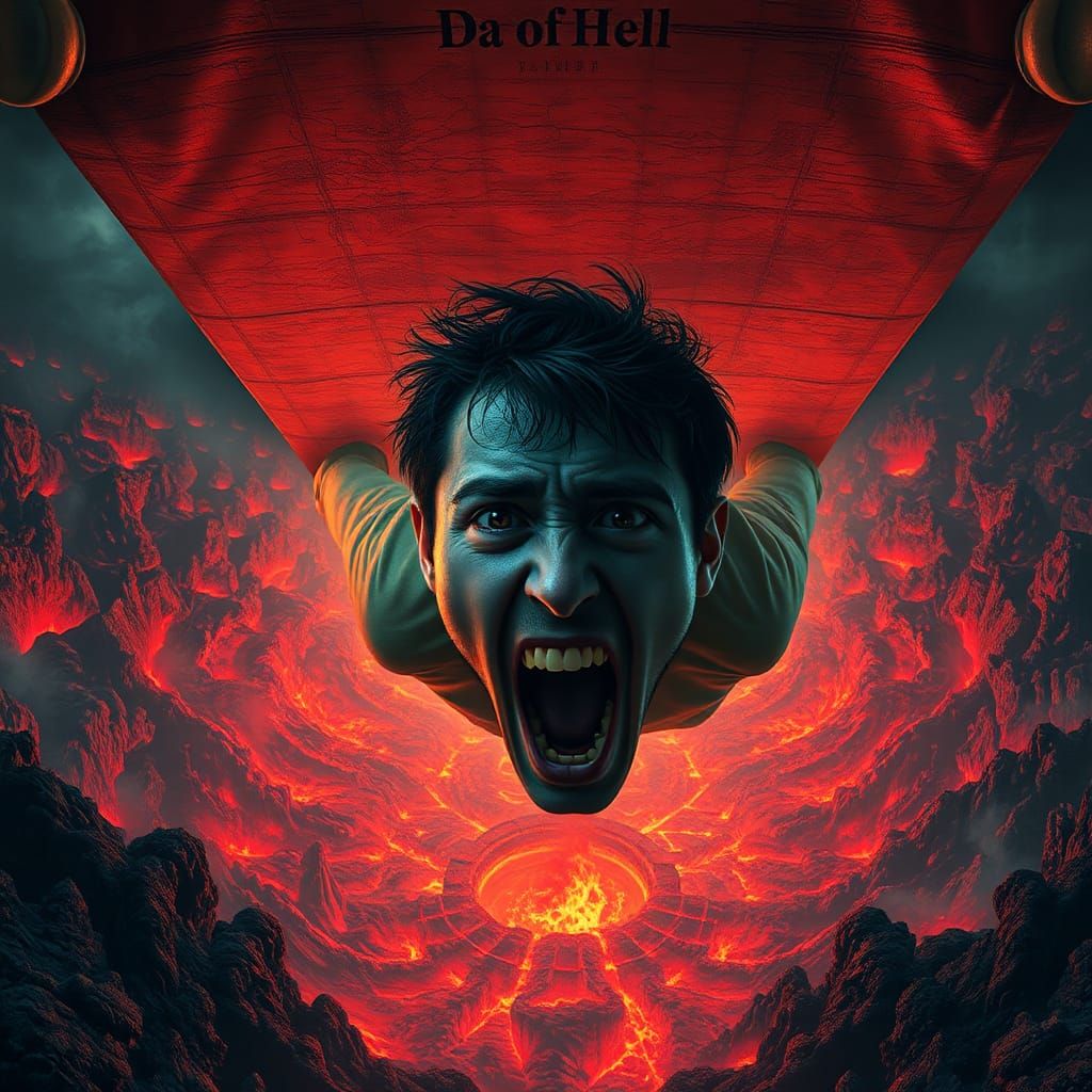 Person's Descent into Hell: Hyperrealistic Concept Art