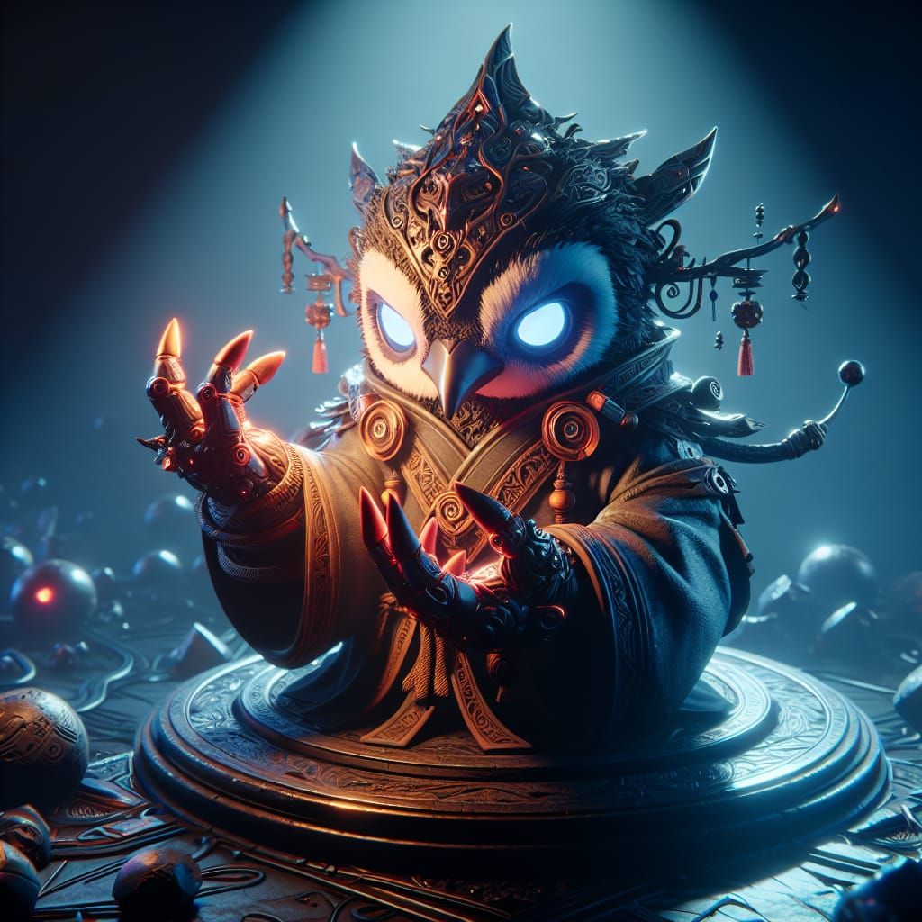 Technology focused penguin monk