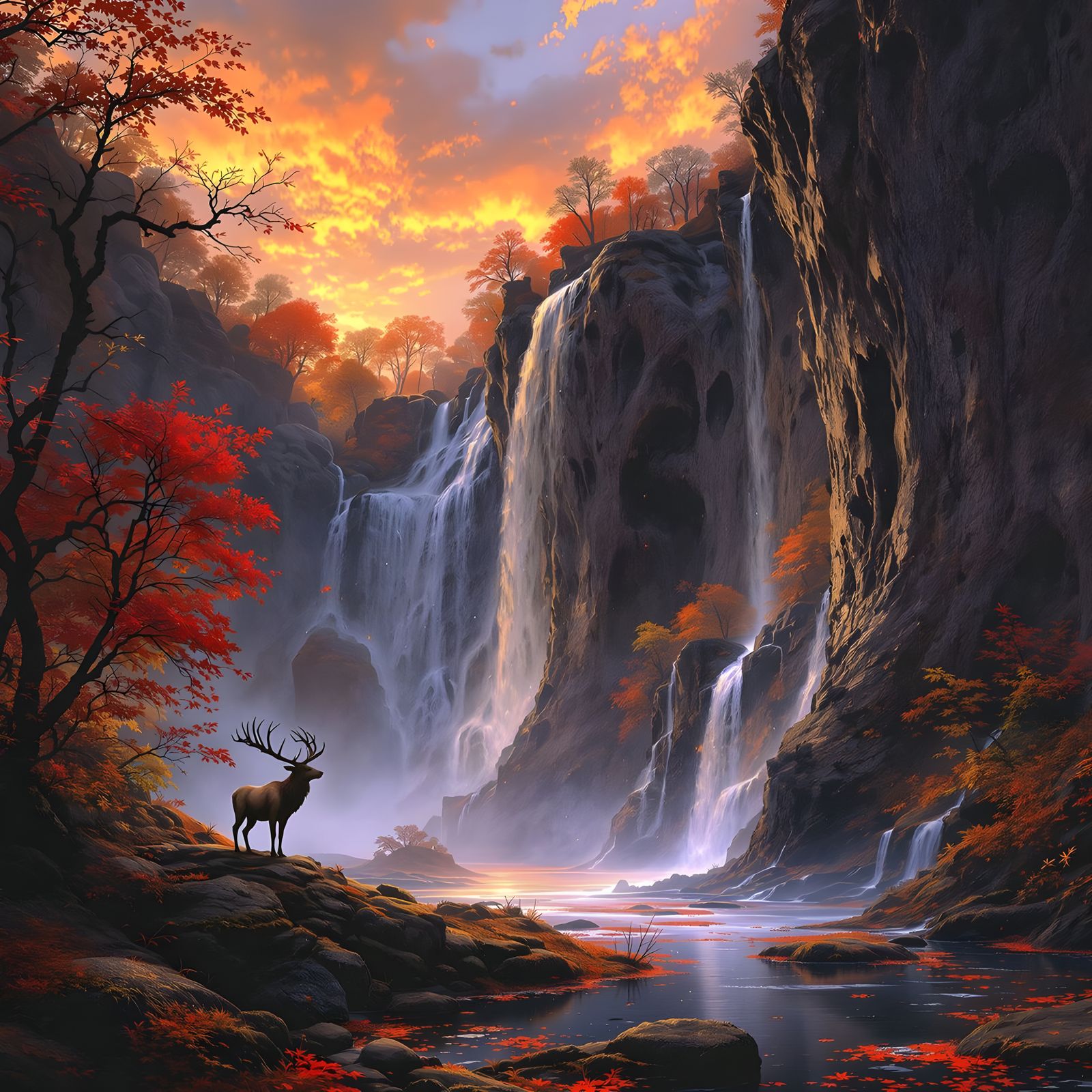 Nature's Splendor: An Autumn Waterfall  by @MimTev