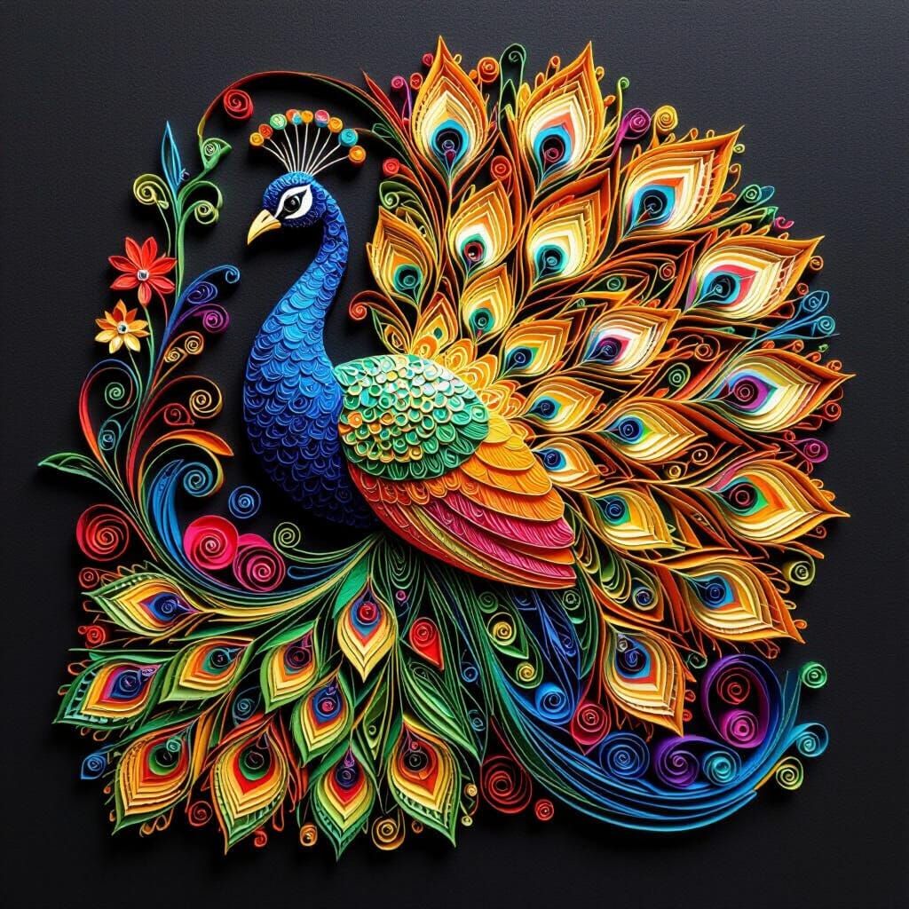 A stunning peacock rendered in paper quilling art  by @Papillon