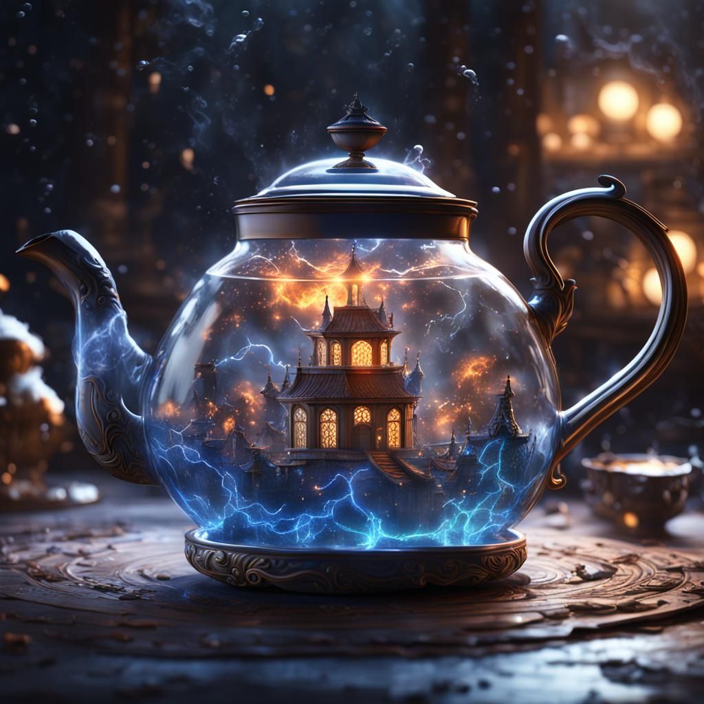 Lightening Storm in a Glass Teapot detailed matte painting, ...