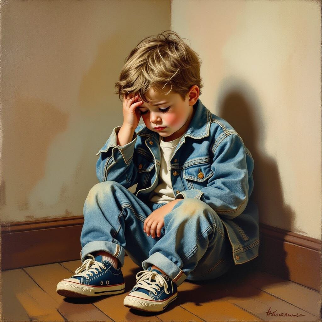Melancholy Boy in Corner, Nostalgic Art