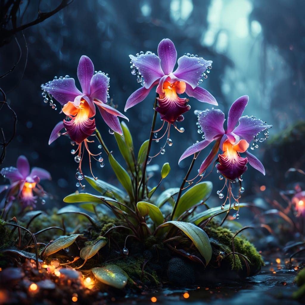 Mystical Rose-Orchid-Jellyfish in Ethereal Mist