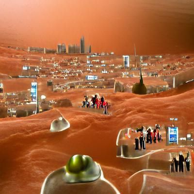 City with people on Mars