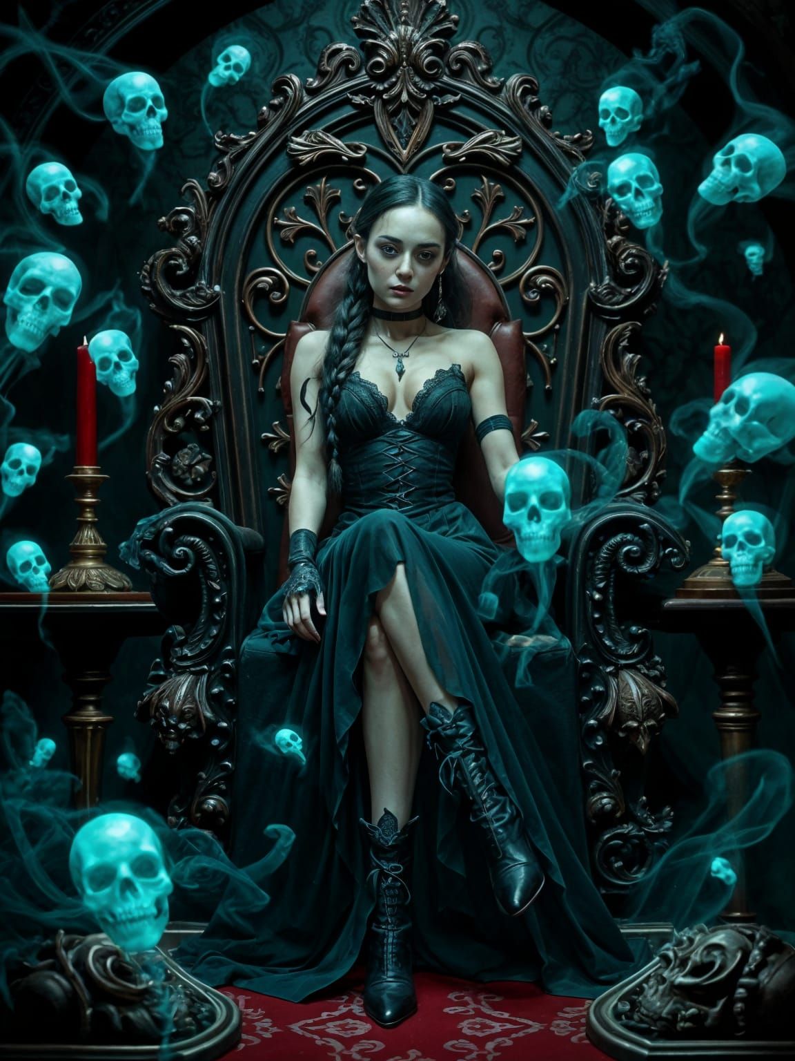 Gothic Queen on Throne in Sinister Dungeon