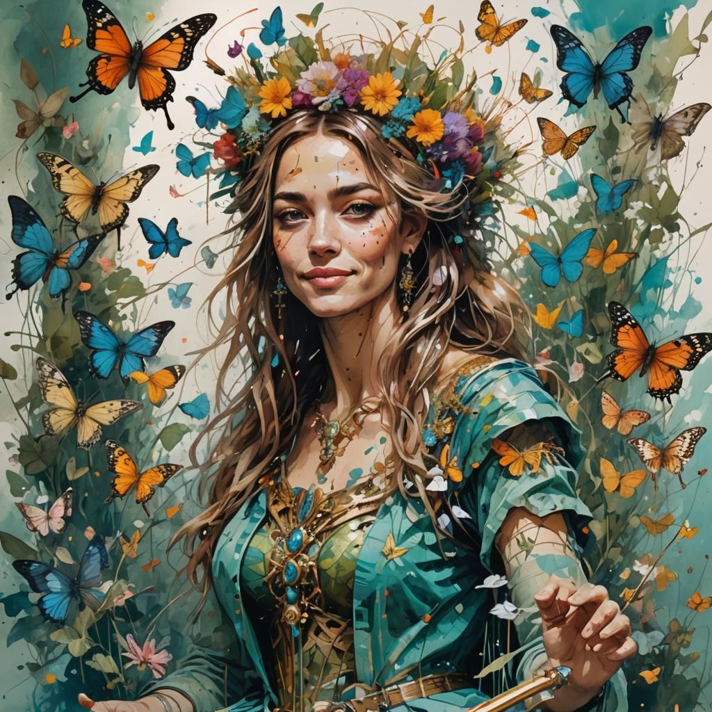 (A flower  Queen smilling 1.1)(holding her scepter on her throne,0.4)( in the garden surrounded by  dancing ...  by @Jen