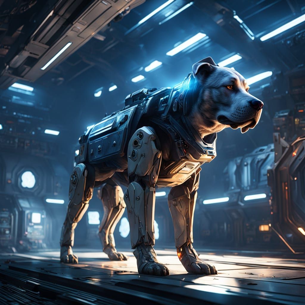 Cybernetic Dog Guards Space Station in Concept Art Style