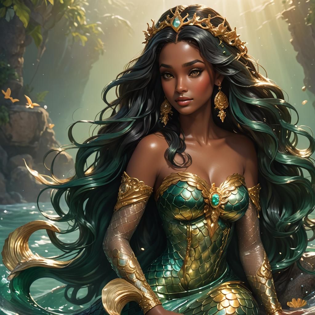 Mermaid with Glowing Skin and Symbolic Tattoos