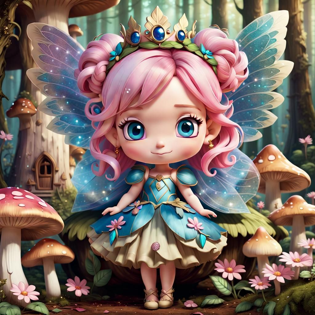 A (((Chibi character))) representing a fairy princess with p...