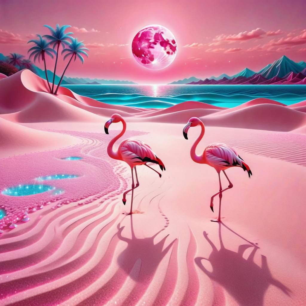 Pink Flamingos on the Beach