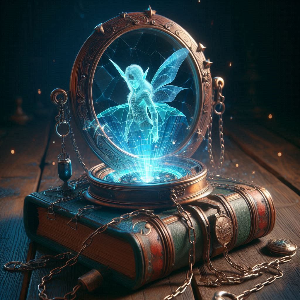 A magical Elvin mirror sitting on top of an old magical grim...