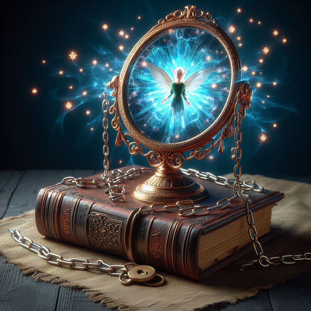 A magical Elvin mirror sitting on top of an old magical grim...