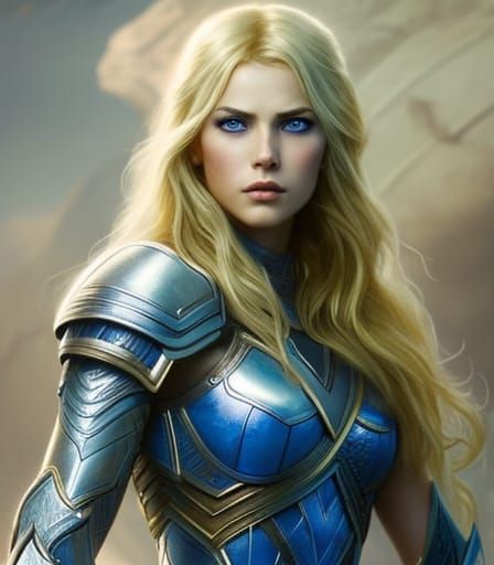 Warrior girl with wavy blonde hair 124