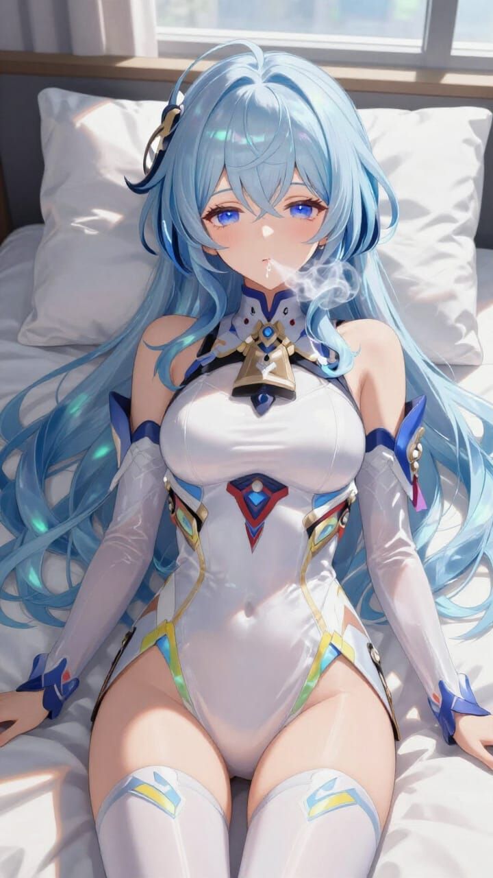 Anime Woman with Aurora Hair in Futuristic Bodysuit