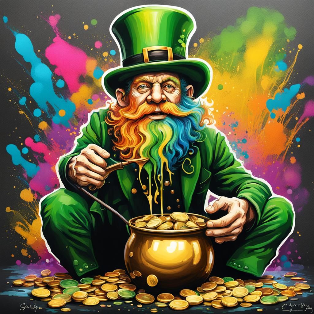 Irish leprechaun with pot of gold