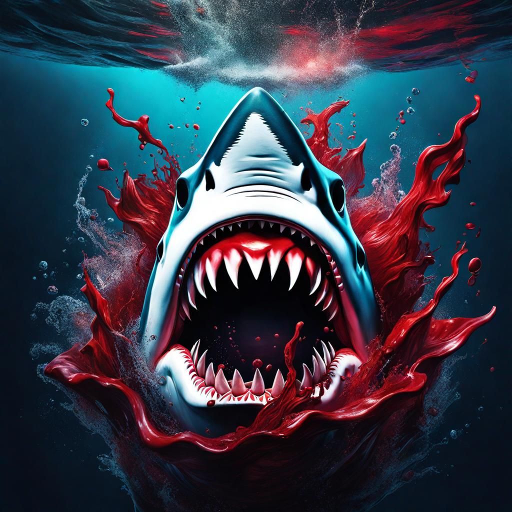 Jaws. Blood in the water. - AI Generated Artwork - NightCafe Creator