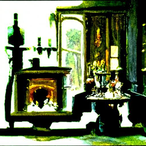 1900 drawing room, English manor. A gentleman clasps a goble...