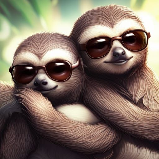 Hug of two sloths wearn glasses by artist "anime", Anime Key Visual, Japanese Manga, 3D Game Cinematic ...  by @NateXXX