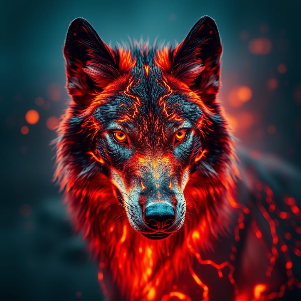 Fiery Lava Wolf in High-Definition Futuristic Style