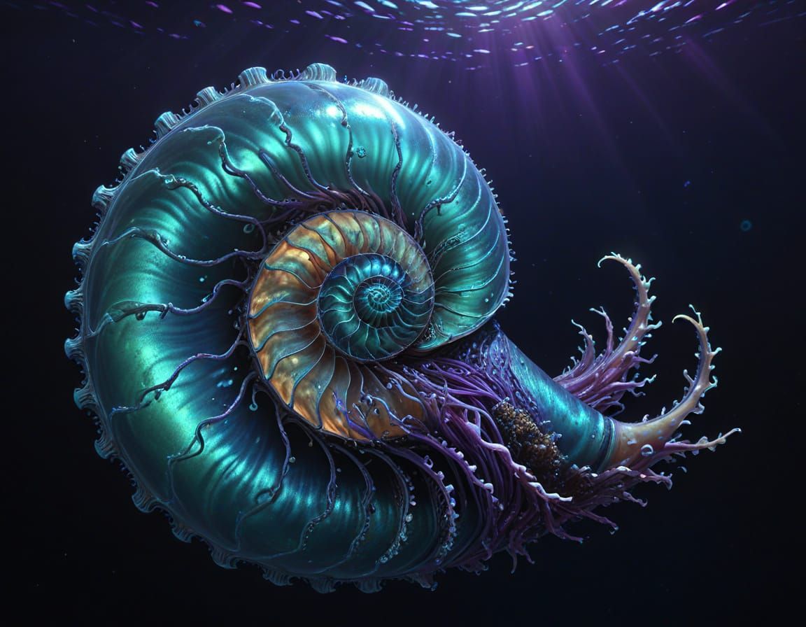 Bioluminescent Nautilus Drifting in Deep Ocean Depths