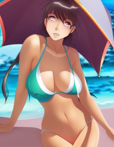Anime Girl in Bikini: Manga Style Illustration