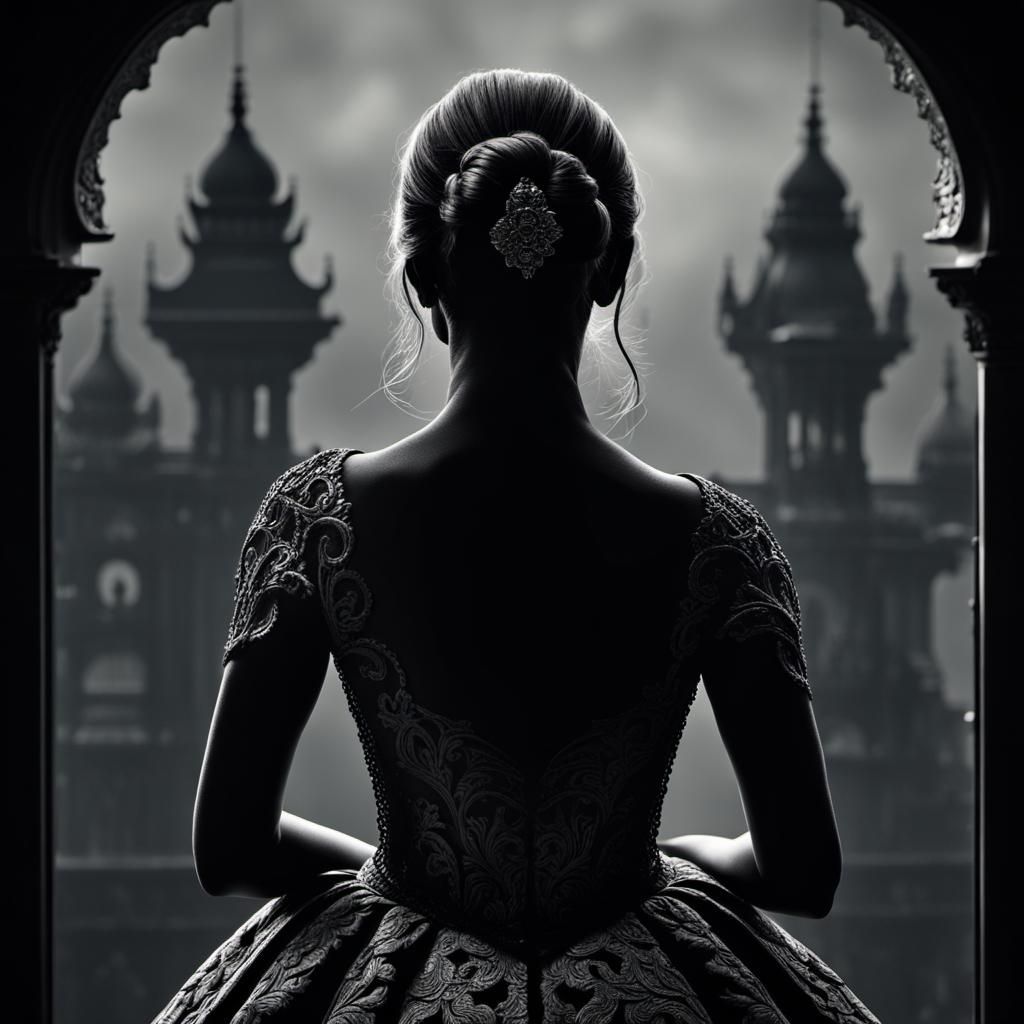 extremely Beautiful lady silhouette in blacks and gray looki...