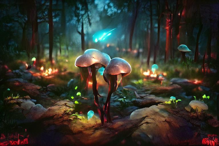 Glowing mushrooms from image prompt ai generated artwork