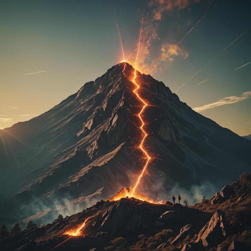 laser crosses the sky and burns the mountain