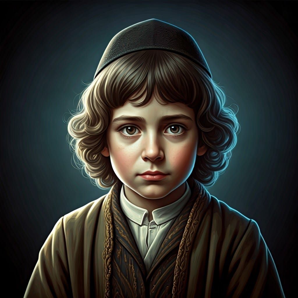 Mystical Portrait of Orthodox Boy in Dramatic Lighting