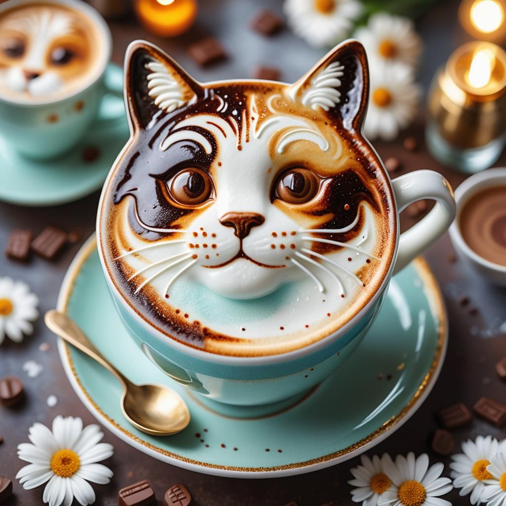 Catppuccino Latte Art 😸☕️  by @Seyfert_AI 