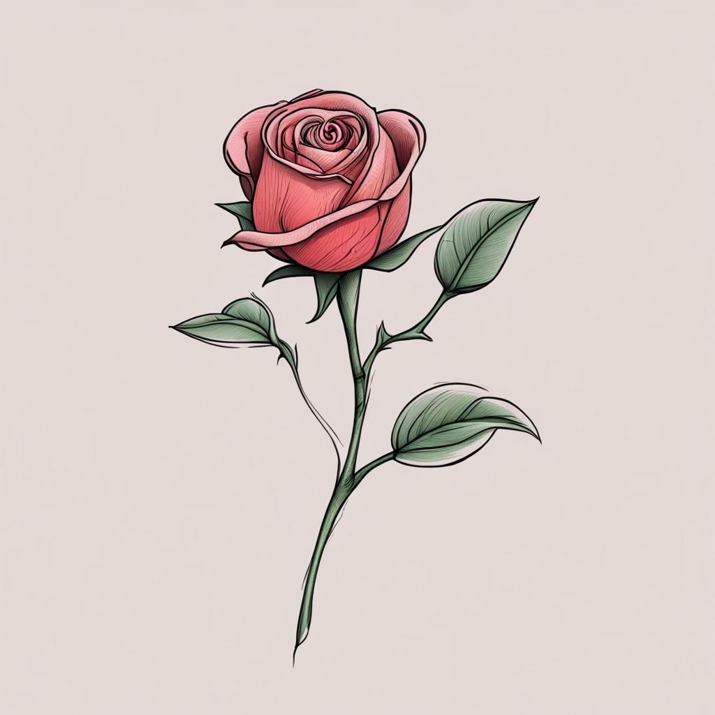 A blooming rosebud with long stem drawing. Chloe written in fancy ...