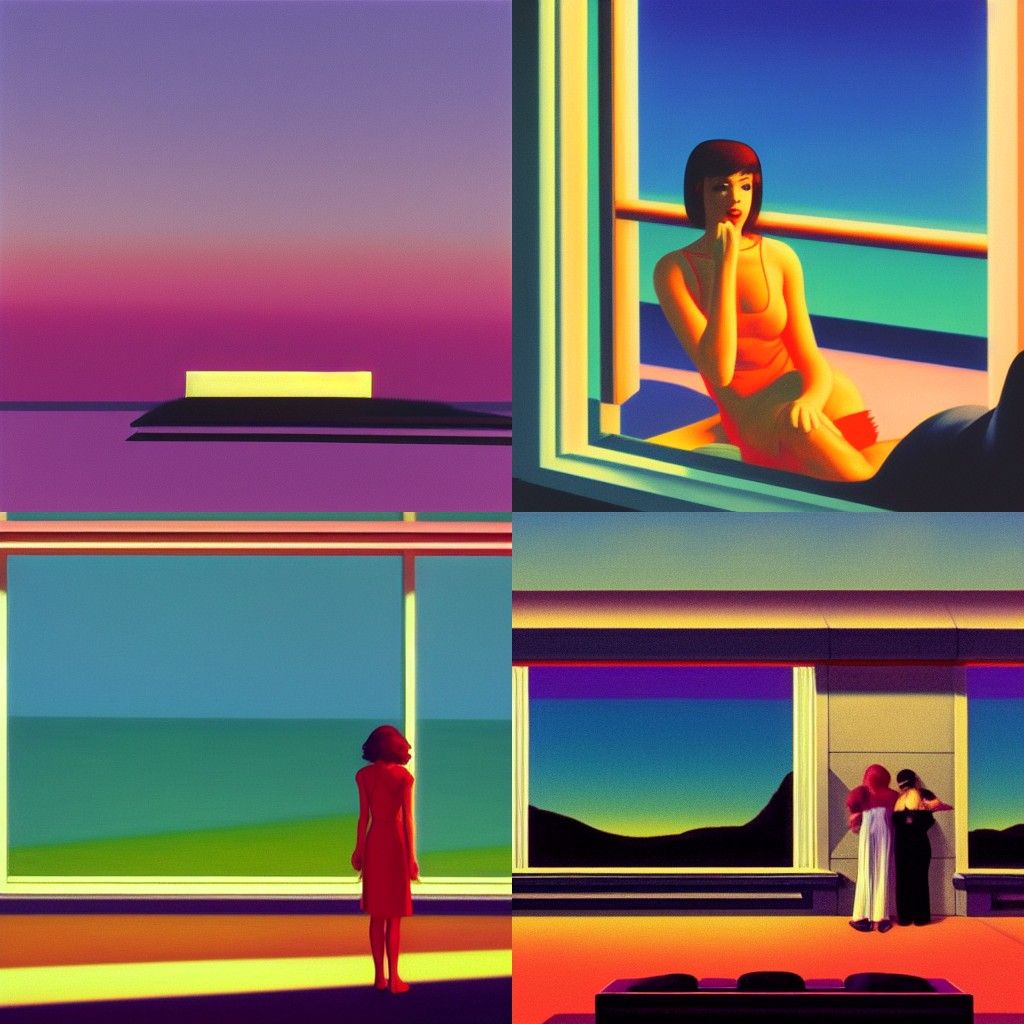 vaporwave album art, sunset, edward hopper