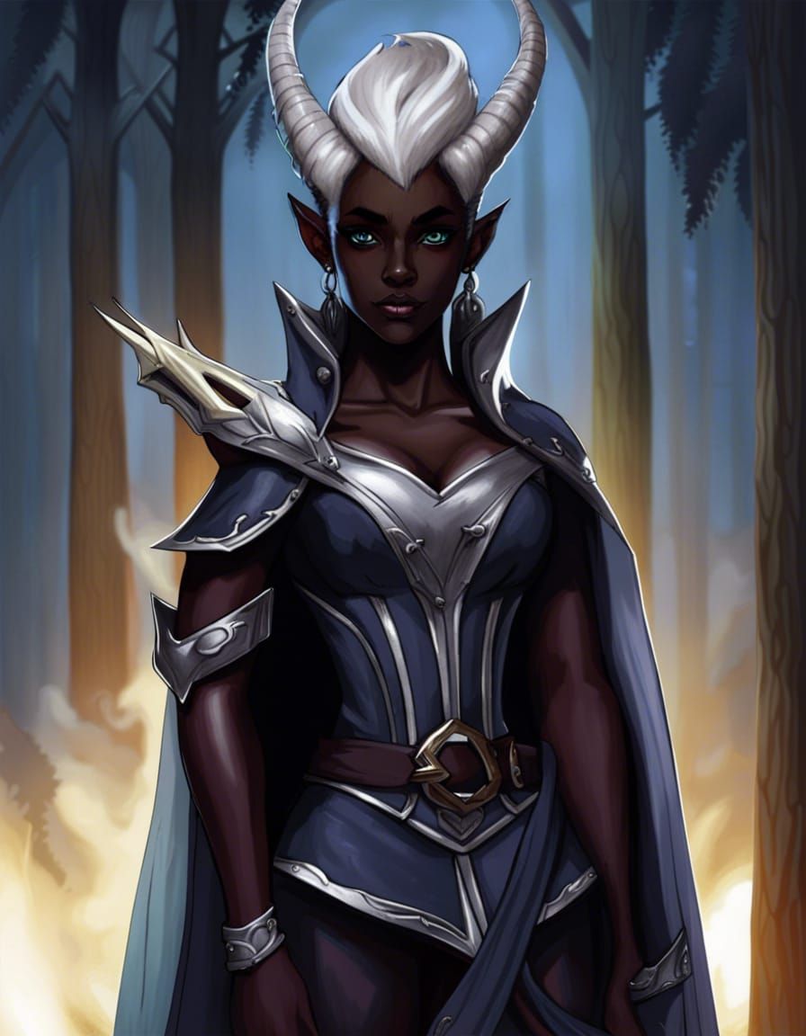 dark elf, half-demon, cape, horns, dark skin, dark elf, cloa...