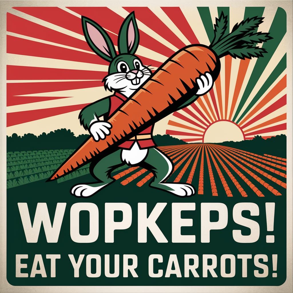 Eat your carrots! | retro illustration (Ideogram 2a Turbo - Qwen Image Edit Plus)