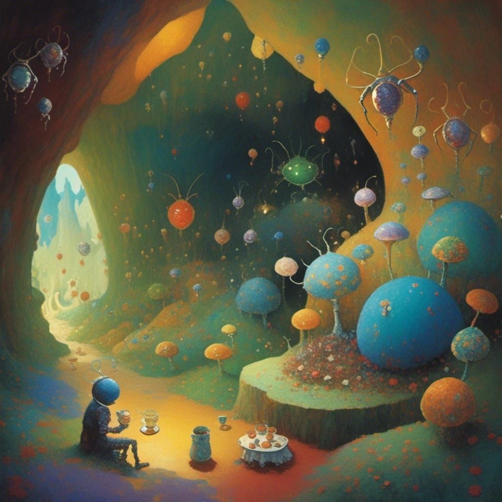 <lora:Daydream Meadows:1.0> Bug alien tea party 