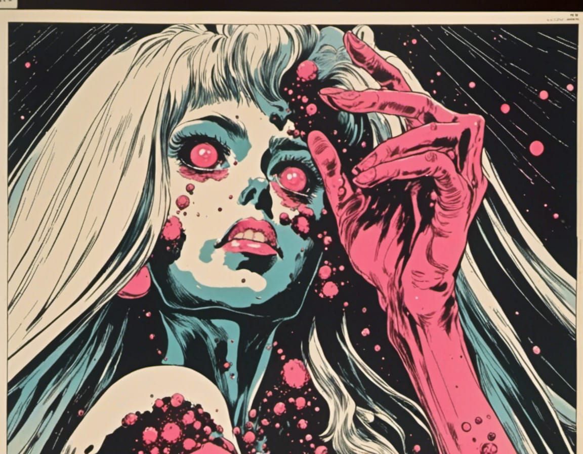 <lora:eye:1.0> 1960sp movie poster Manga Ebirah miasma nasty...