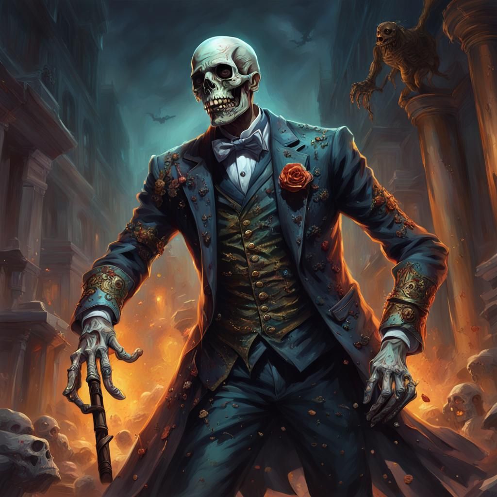 undeath, zombie, skeleton servant, dark fantasy, butler