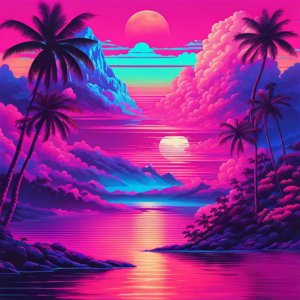 Vaporwave beach - AI Generated Artwork - NightCafe Creator