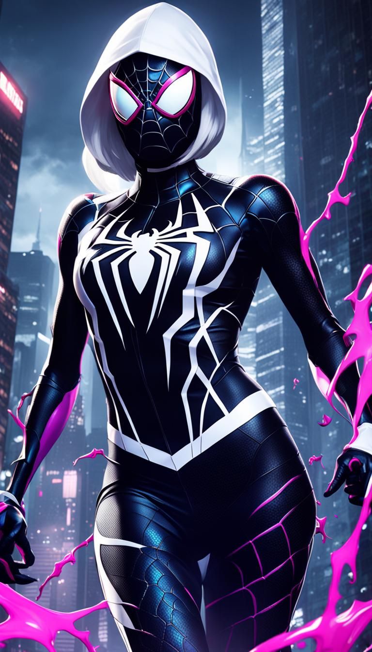 Spider-Gwen wearing the Black venom suit.