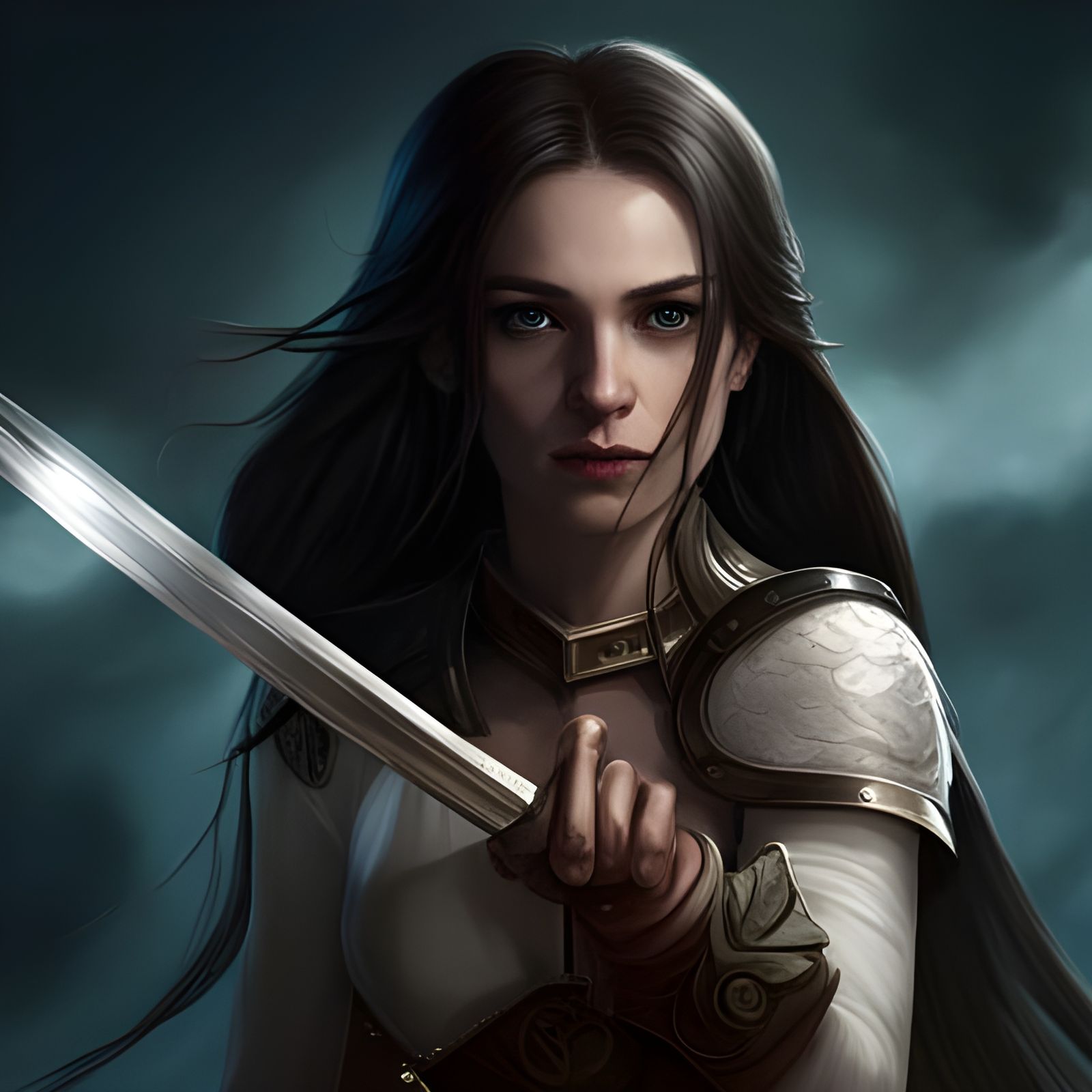 Portrait of a dark-haired girl wielding a sword. a masterpiece, 8k ...