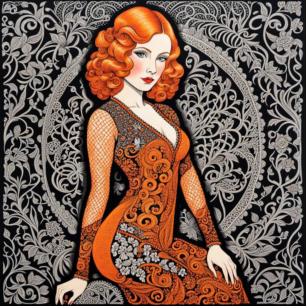 (((Orange lace dressed beautiful orange haired female))) whole body 2/3 ...